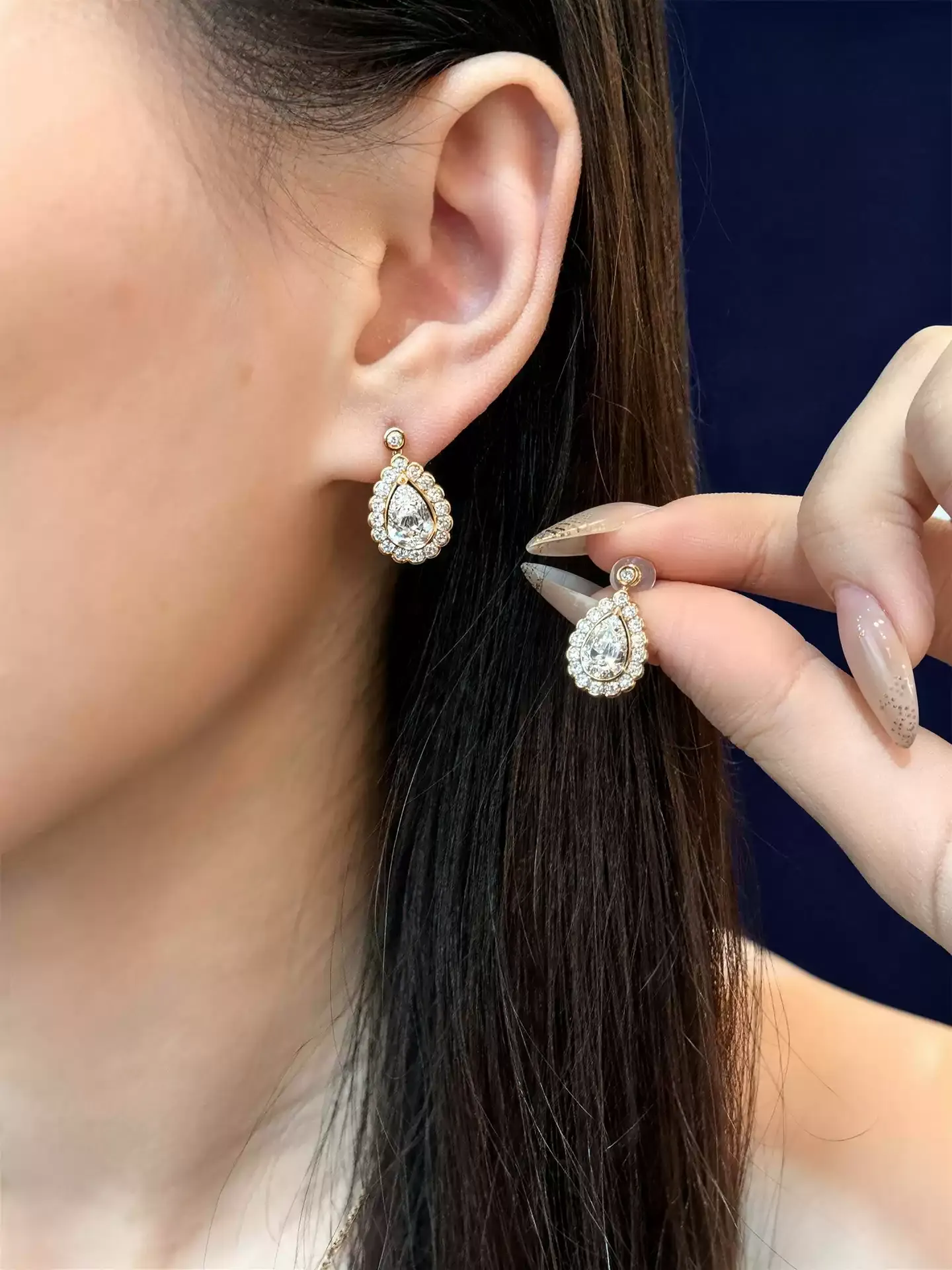 Kingdom Earrings Pear Halo - View 3