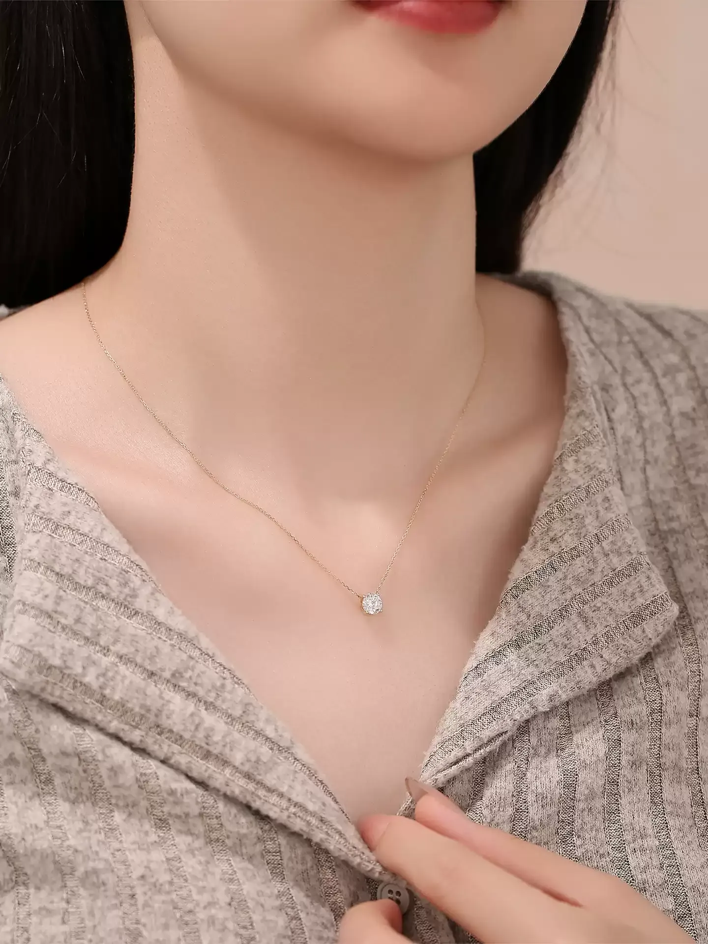 Four-Prong Solitaire Necklace - View 3